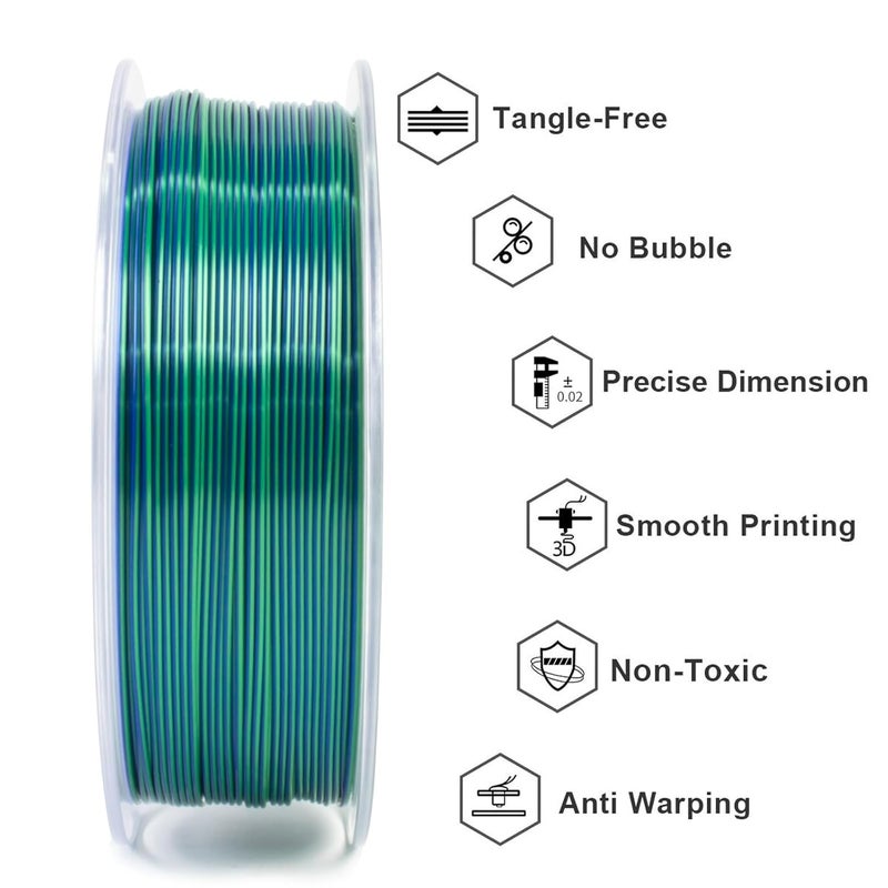 Geeetech 3D Printer Silk PLA Dual Color Filament, Metal-Like Shiny Silk Filament 1.75mm 1kg (2.2lbs) Spool, Dimensional Accuracy +/- 0.02 mm, Silk Blue Green - Image 2